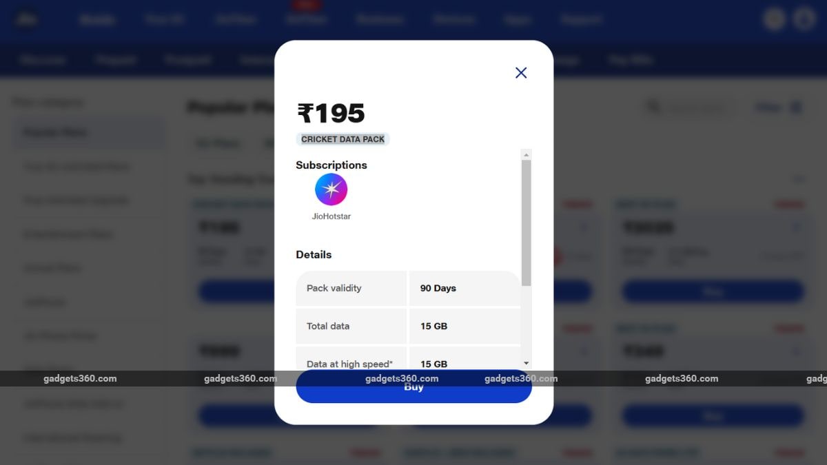Jiohotstar RS195 PLAN RAYF JIO