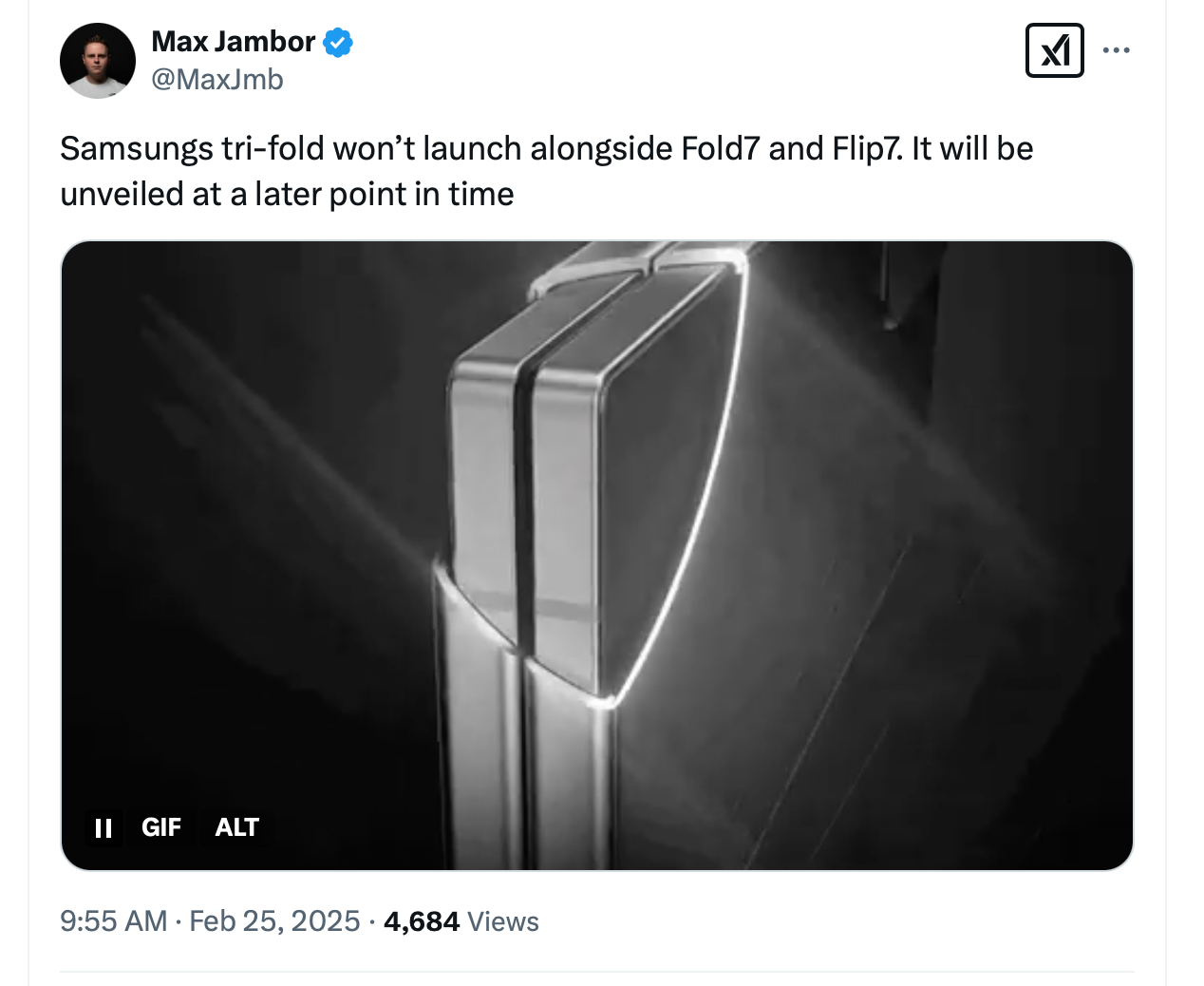 Resim Kredisi - MAX JAMBOR ON X - Samsung'un ilk üç katlı katlanabilirliğini mi bekliyorsunuz? Çok daha uzun bekliyor olabilirsin