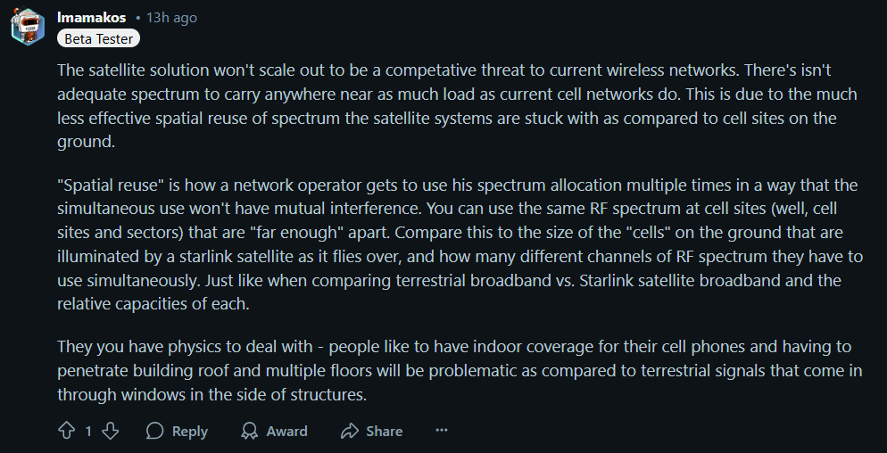 Görüntü Kaynağı - Reddit - Taşıyıcılar T -Mobile Starlink uydu işbirliği hakkında endişelenmeye başlamalı mı?