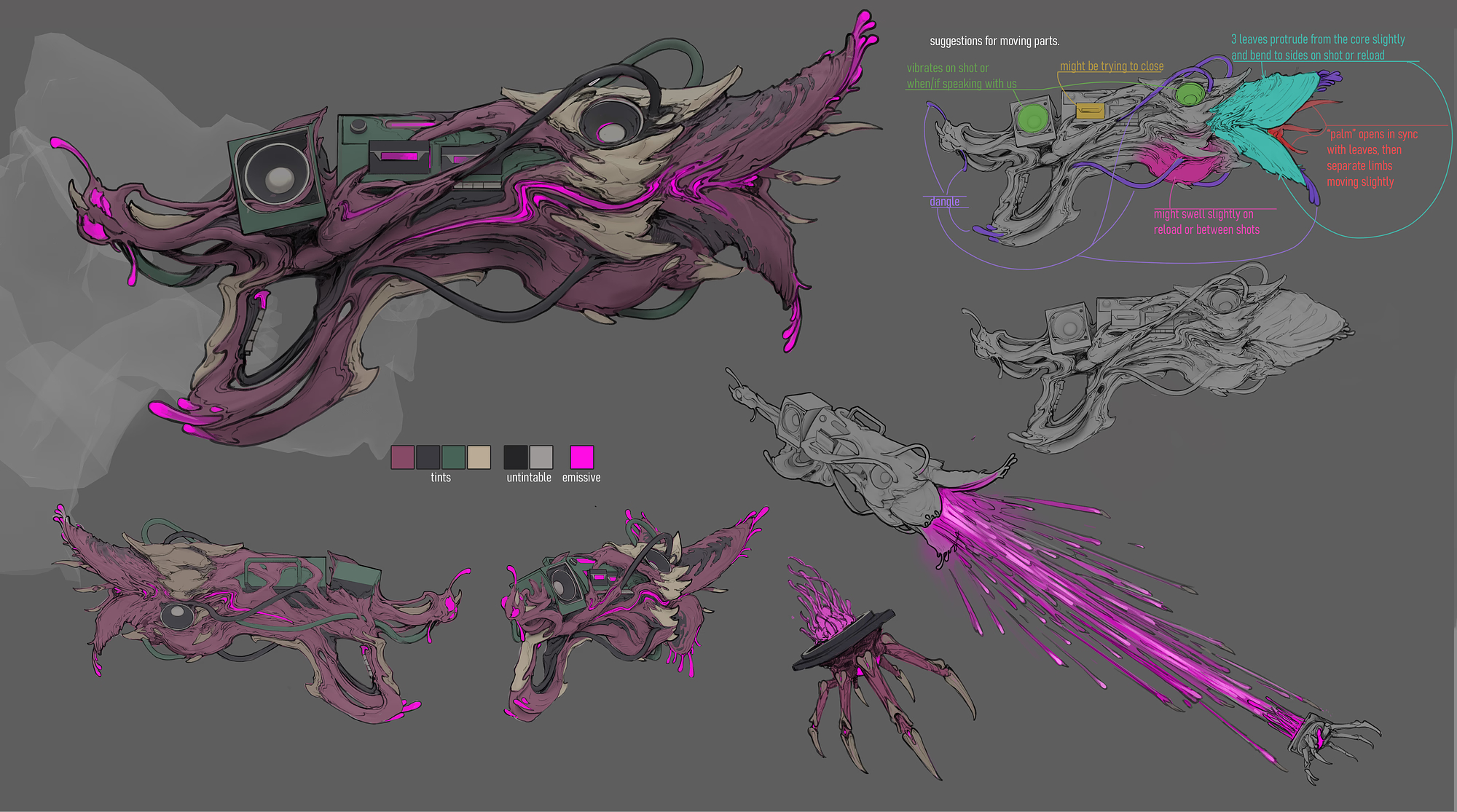 Warframe'den istila edilmiş bir silahın konsept sanatı.