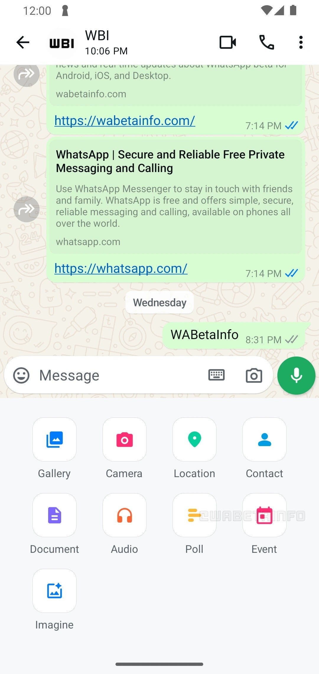 Bir mobil cihazda WhatsApp uygulamasının ekran görüntüsü.