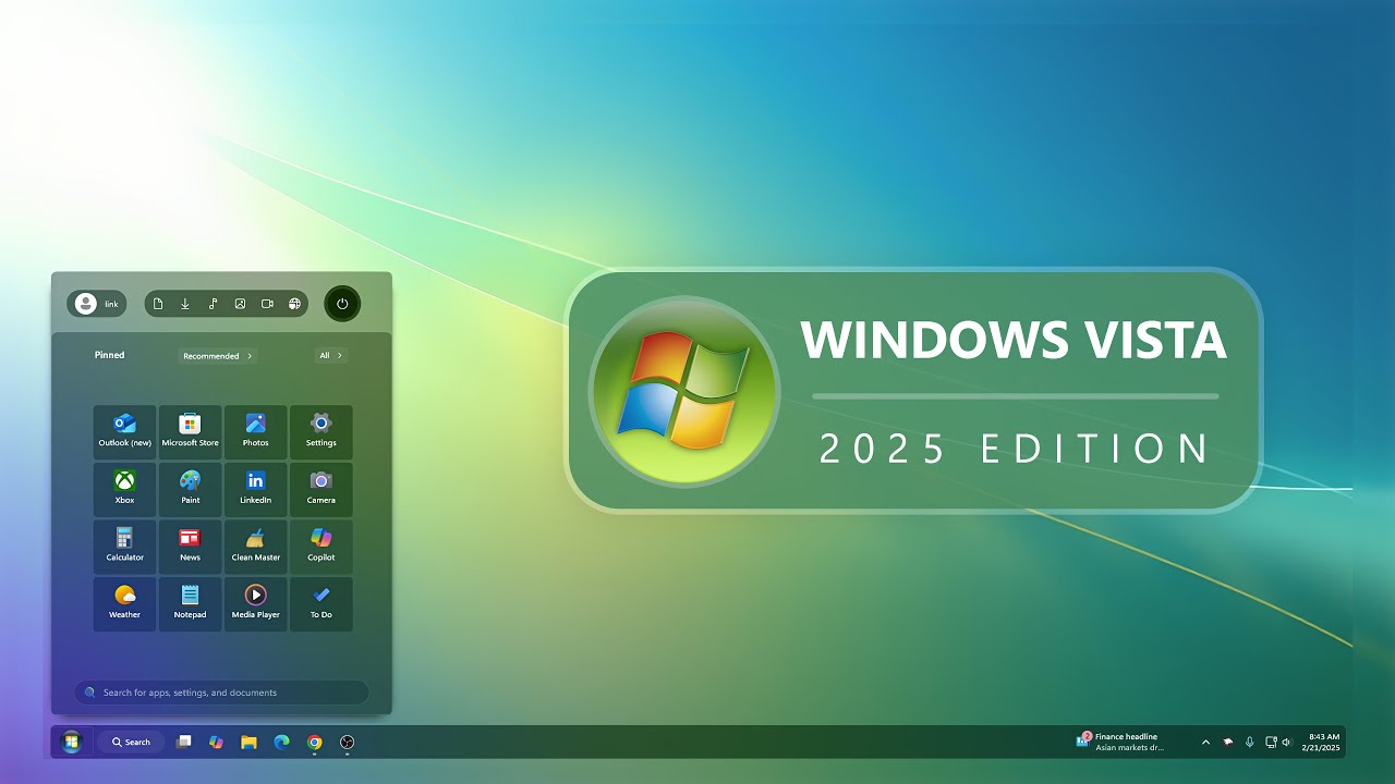Windows Vista 2025 Baskı | Yeni Başlangıç Menüsü | Yeni Görev Çubuğu - YouTube