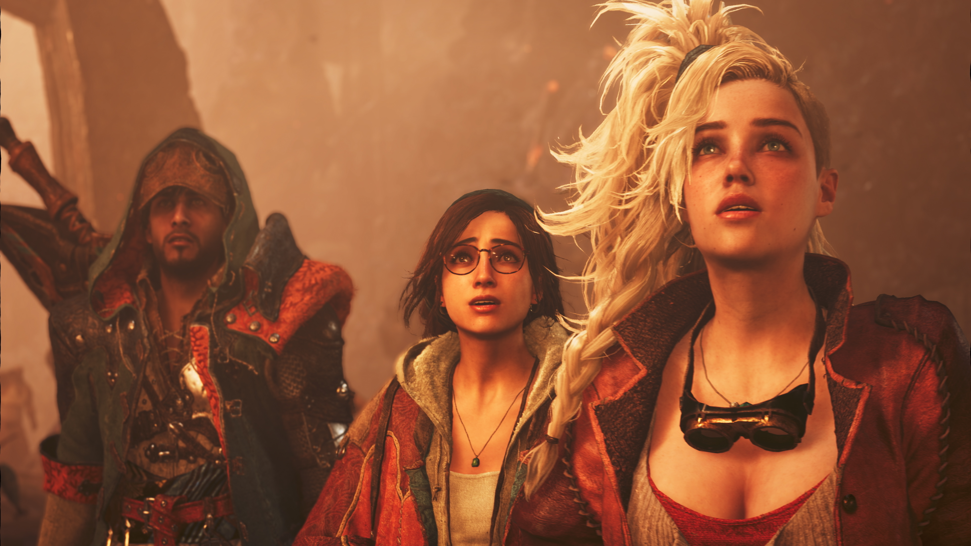 Monster Hunter Wilds'te şok görünen oyuncu ve yan karakterlerin promosyon ekran görüntüsü