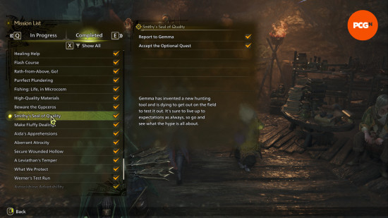 Monster Hunter Wilds'teki tamamlanmış yan görevlerin bir listesi