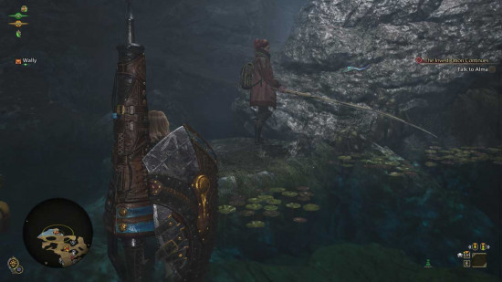 Kanya, Monster Hunter Wilds'teki balıkçılık arayışı karakteri, çizgisini çatlak bir gölete attı.