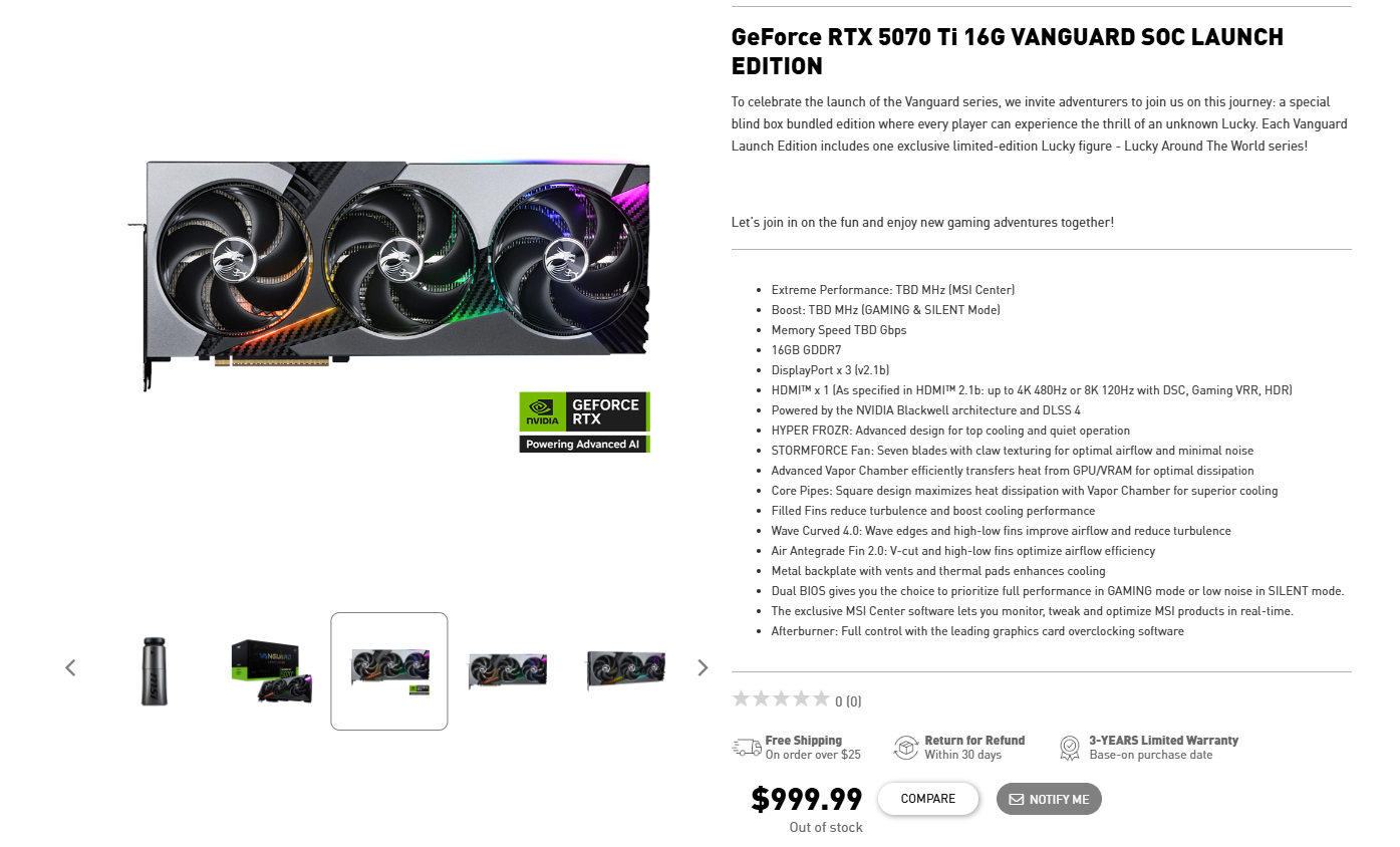 RTX 5070 TI 16G Vanguard Soc lansmanı