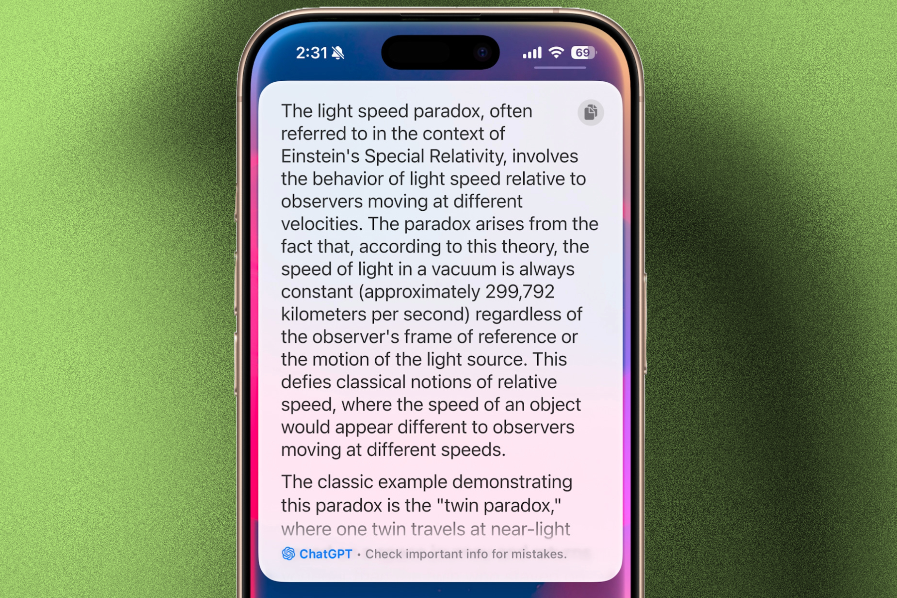 Siri'den sonra bir yanıt sağlayan chatgpt.