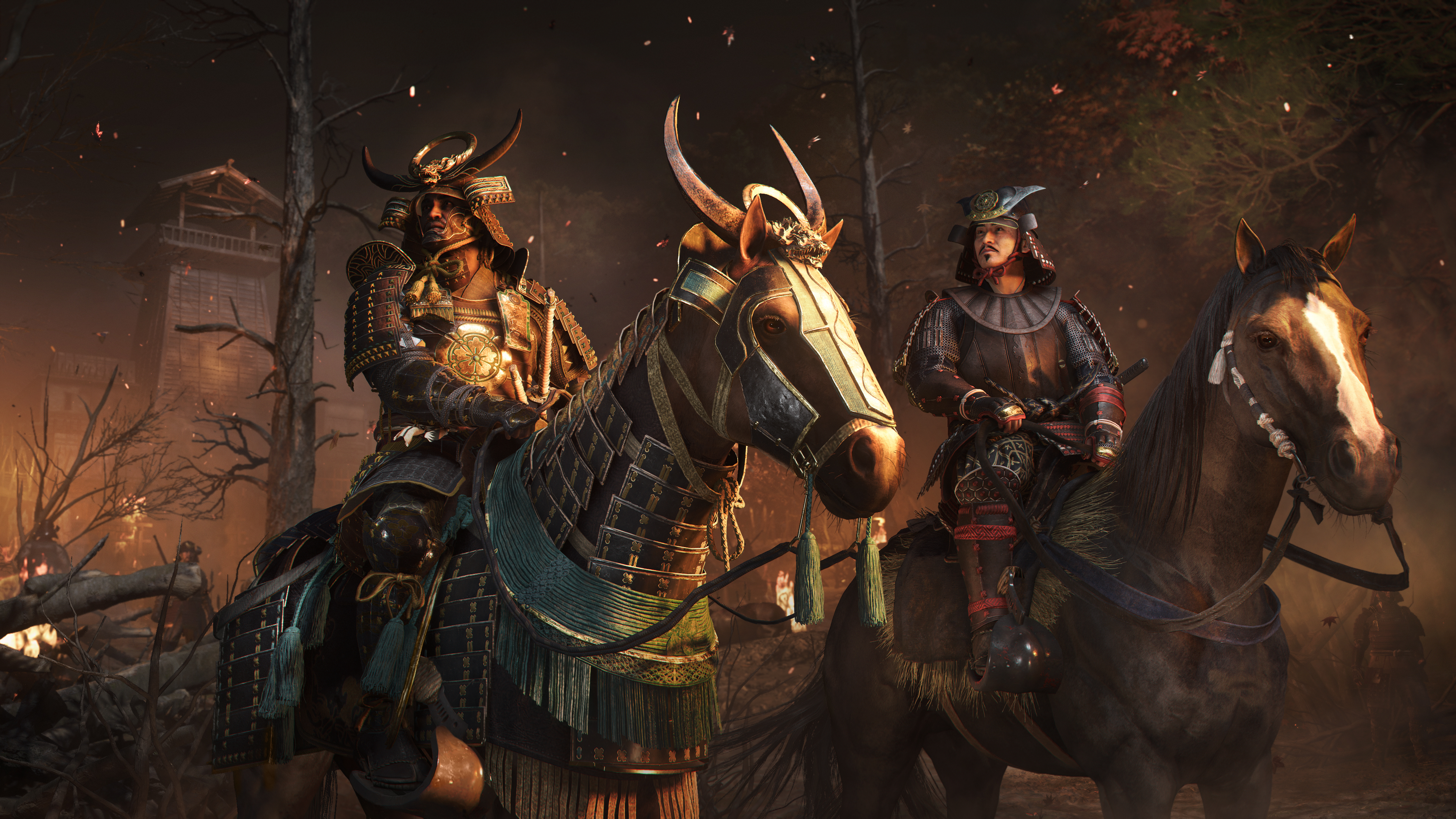Assassin's Creed Shadows'ta at sırtında Yasuke'yi gösteren bir ekran görüntüsü