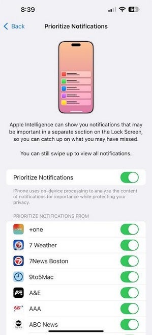 IOS 18.4 Beta 2 güncellemesiyle hangi uygulamaların bildirimlere öncelik vereceğini seçebilirsiniz. | Image Credit -Phonearena - Son iOS 18.4 Beta, şimdi erişebileceğiniz harika özelliklerle dolu