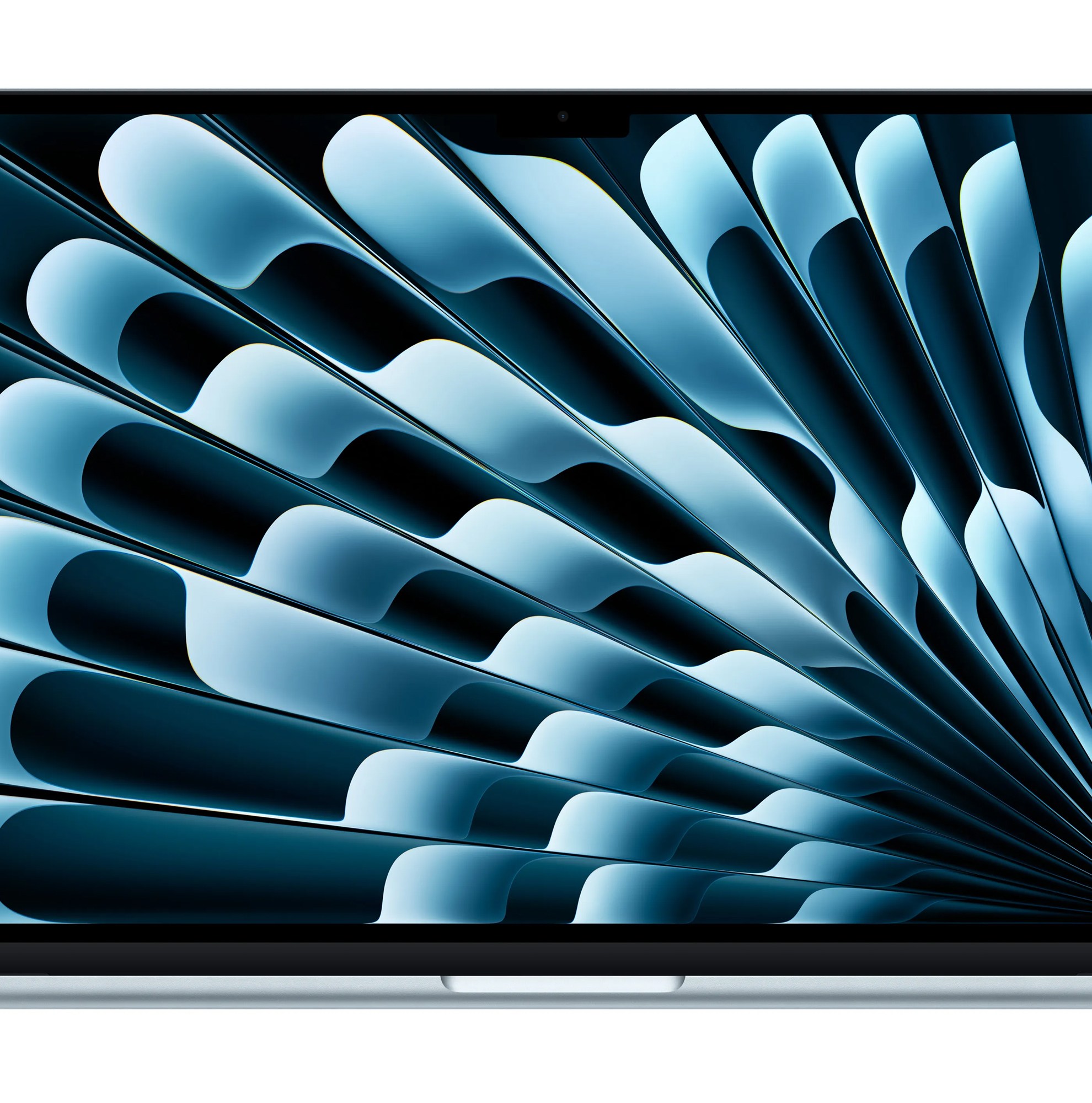 Katı beyaz bir arka plana karşı açık 15 inçlik MacBook Air M4'ün görüntüsü.
