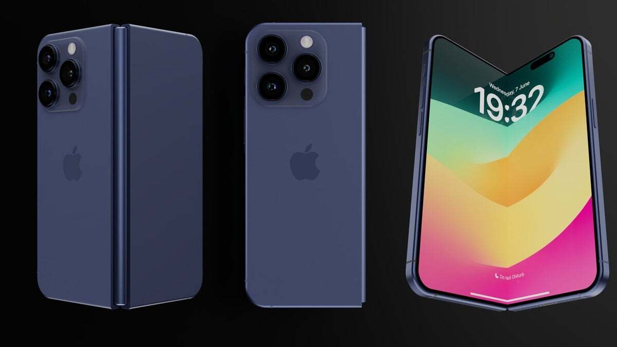 Katlanabilir iPhone'u tasvir eden bir render. | Resim Kredisi - AppleInsider - Apple'ın Katlanabilir iPhone'u büyük bir sızıntı ile detaylandırılmış