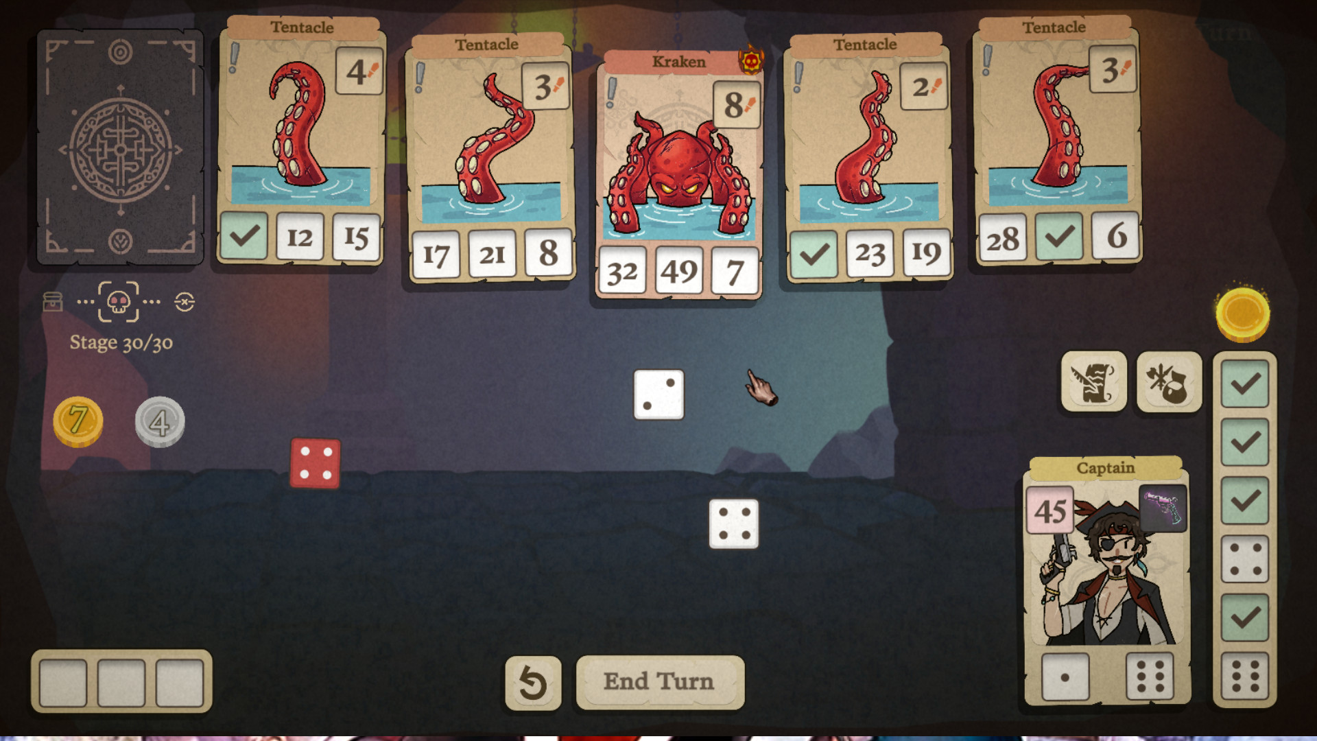 Dice ve Fold Pirates Güncellemesi - Kaptan, Roguelike Strateji Oyununda güçlü Kraken ile savaşır.