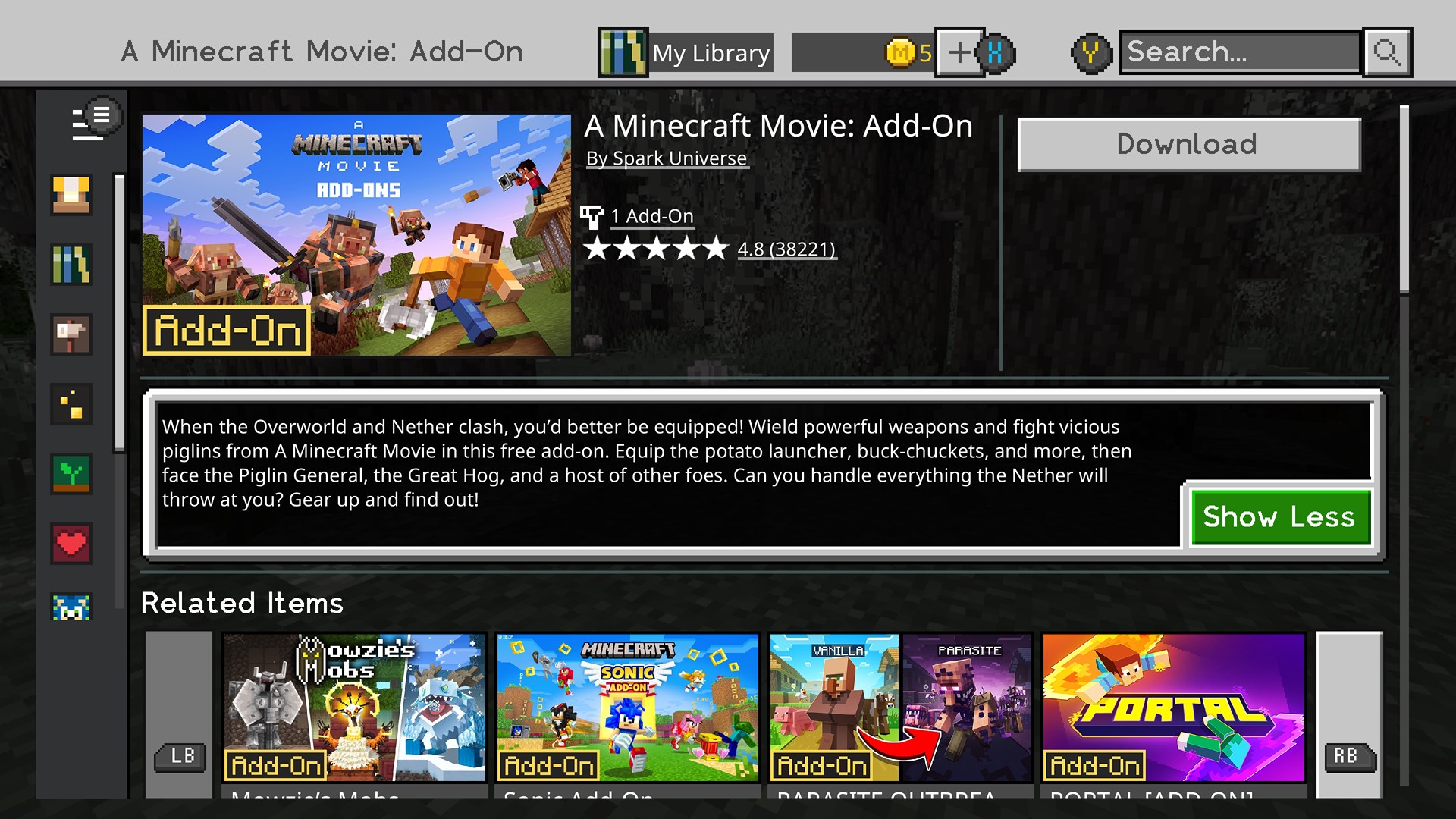 Bir Minecraft Film Marketplace eklentisinden alınan ekran görüntüsü
