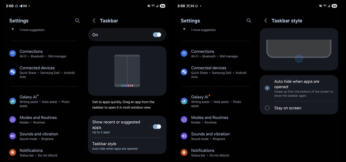 Galaxy Z Fold 6 kullanıcıları, piksel katlanabilirlerinde bulunan otomatik saklayan görev çubuğunu etkinleştirebilir. | Image Credit -9to5Google - Galaxy Z Fold 6, Pixel Fold ve Pixel 9 Pro Fold'dan iki özellik alır