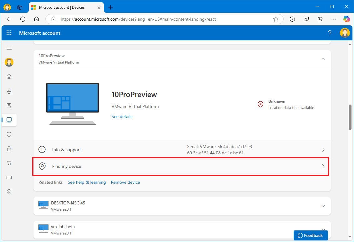 Microsoft hesabı cihaz seçeneğimi bul