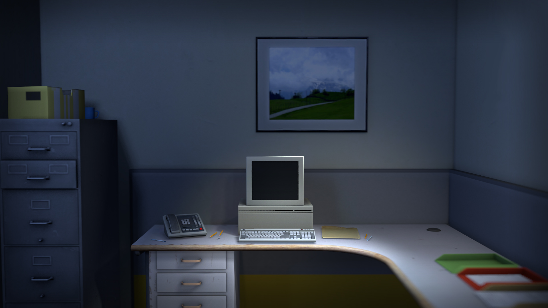 Video oyunu The Stanley Parable'dan bir ekran görüntüsü.