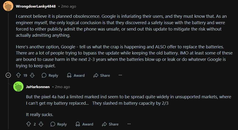 Görüntü Kaynağı - Reddit - Pixel 4A Google tarafından ölü kalabilir, ancak sahiplerini telefonlarını canlı tutmak için yapıyorlar