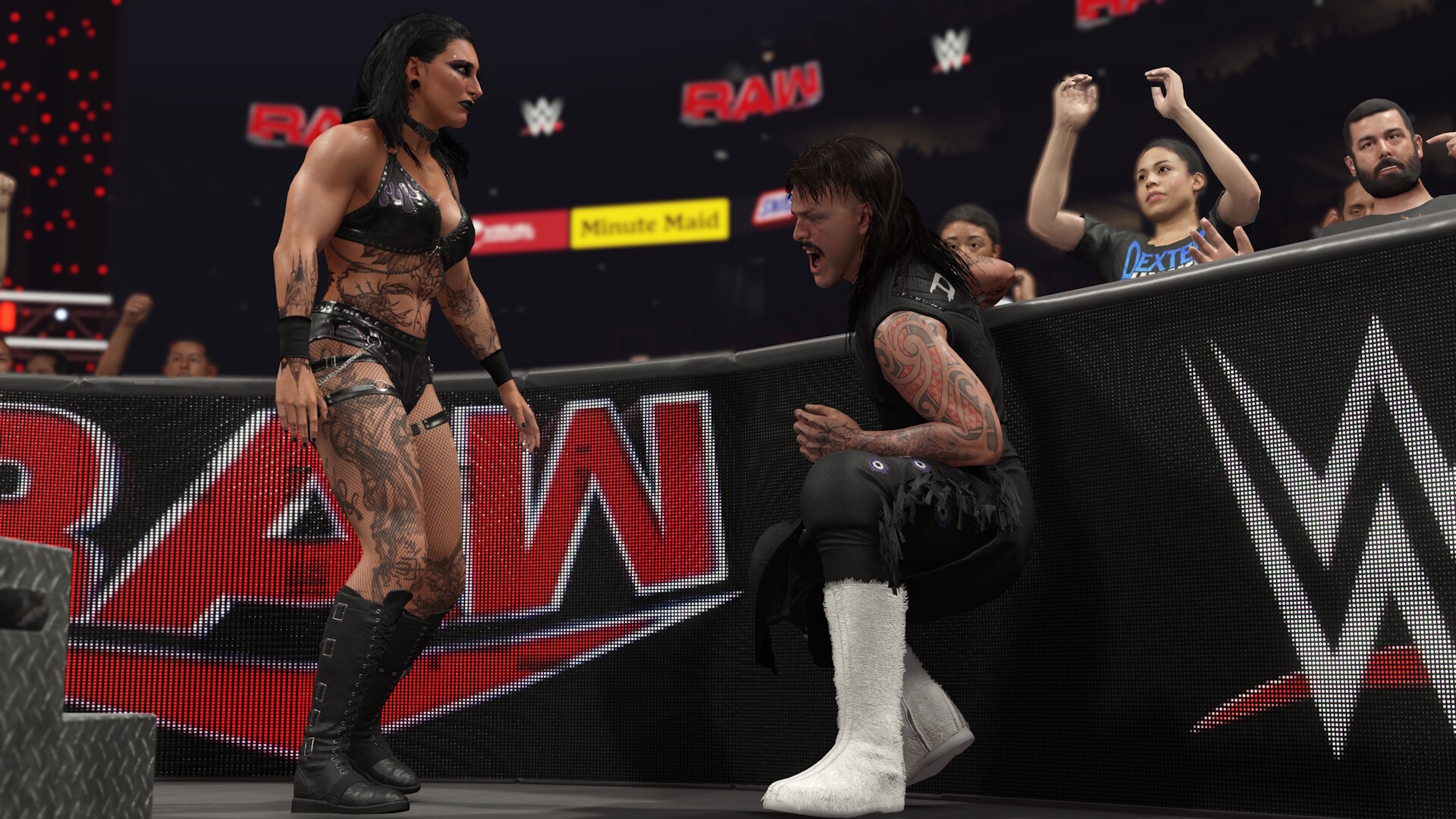 WWE 2K25'te Dominik Mysterio'yu yenerek Rhea Ripley'in Promosyon Ekran Görüntüsü
