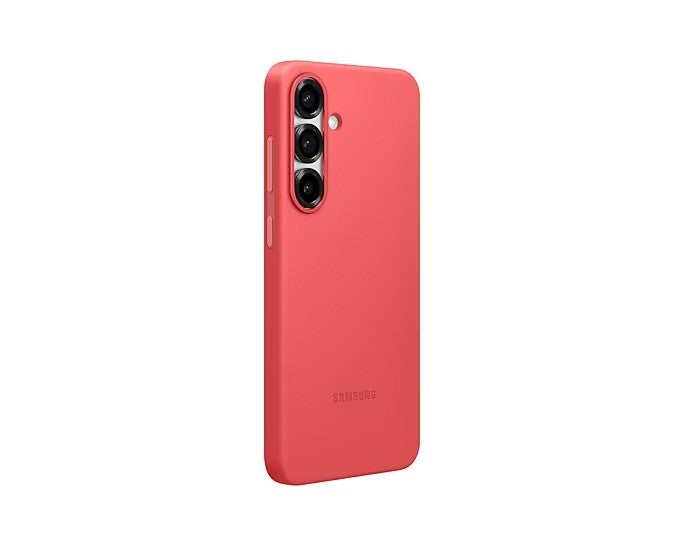 Kırmızı silikon kasada Galaxy S25'in render.