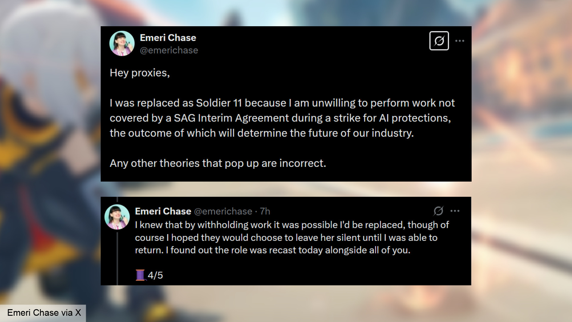 Zenless Bölge Sıfır - Asker 11 sesli aktör Emeri Chase'den mesajlar.