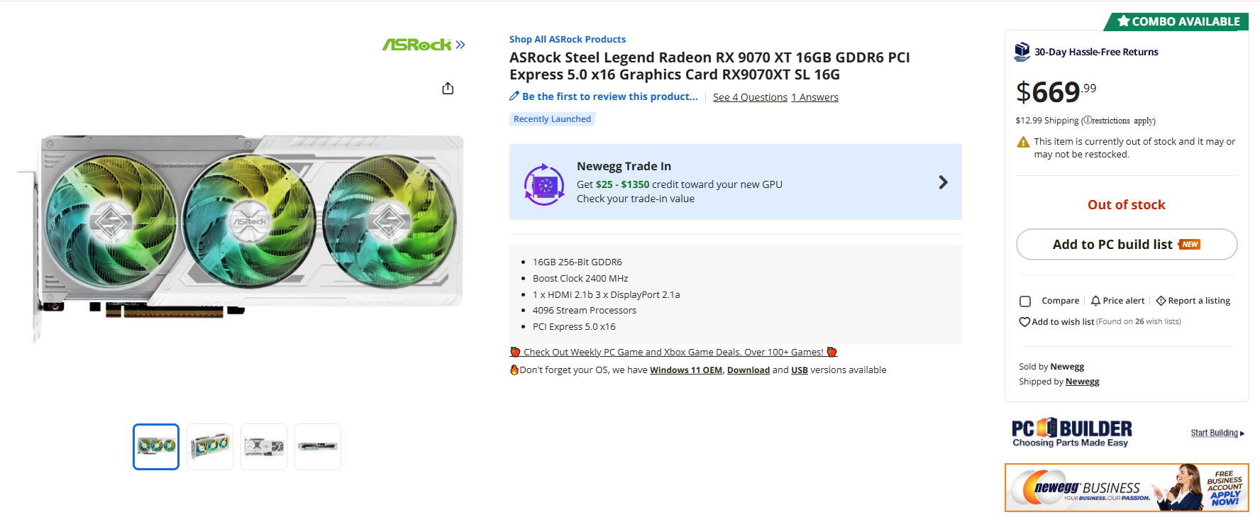 Asrock Steel Legend RX 9070 XT Newegg