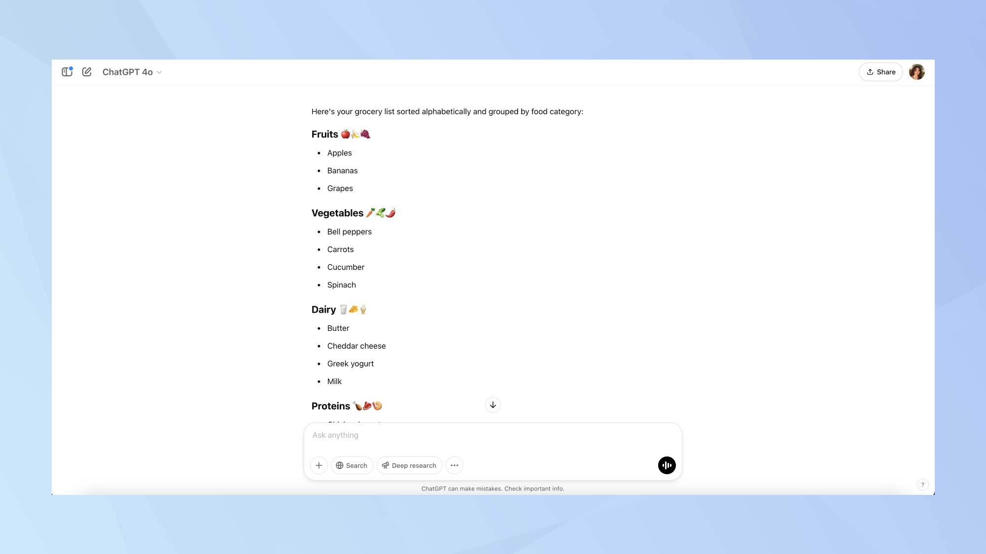 ChatGPT işlemi bilgi çıktısının listeleri