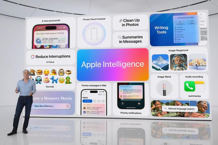 Apple'ın Craig Federghi, Worldwide Geliştiriciler Konferansı'nda (WWDC) 2024'te Apple Zekası'nı tartışıyor.