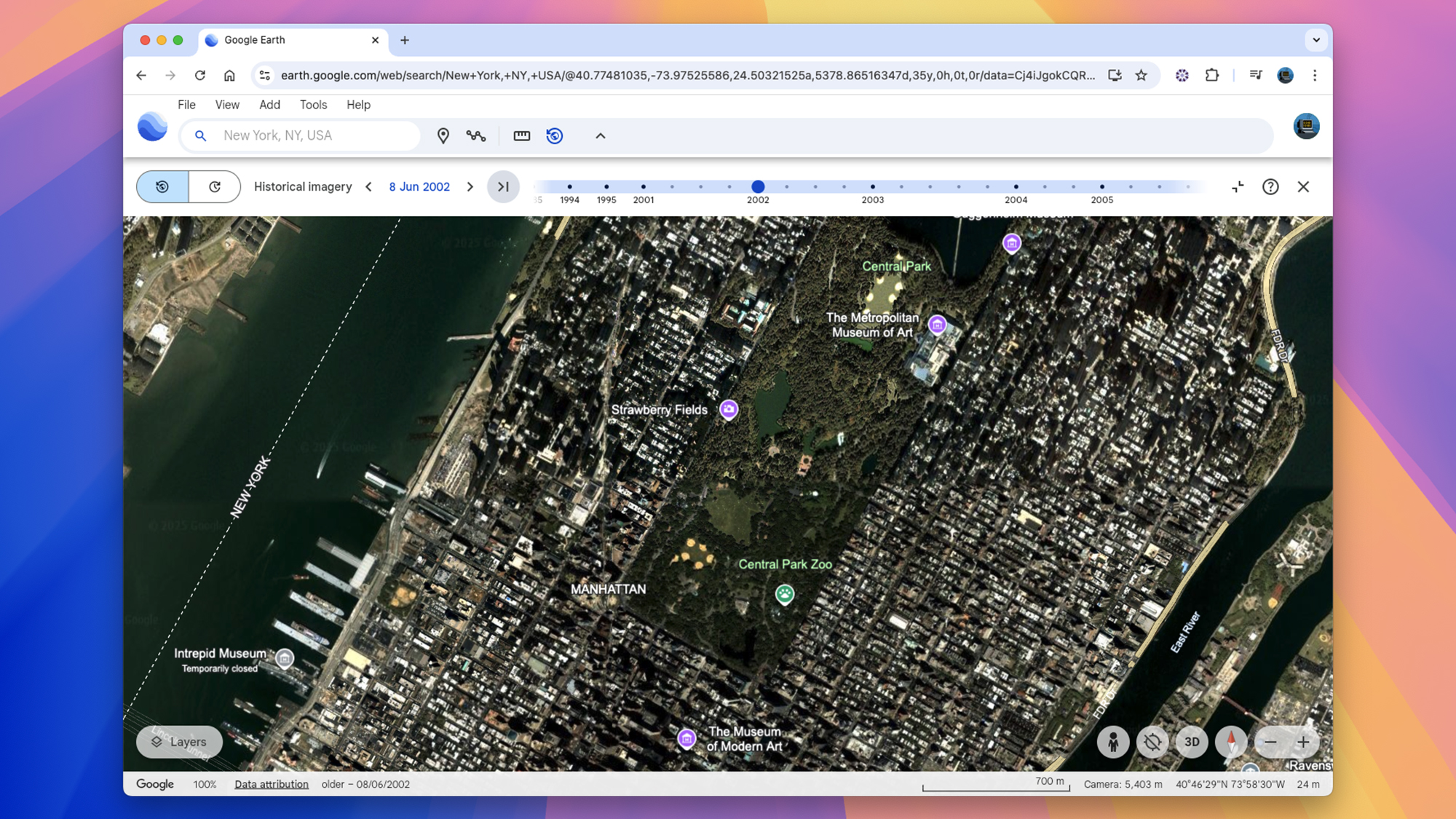 Google Earth'in New York'u uydudan gösteren fotoğrafı.