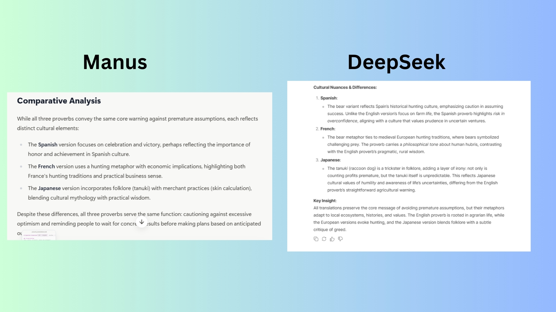Manus ve Deepseek ekran görüntüsü