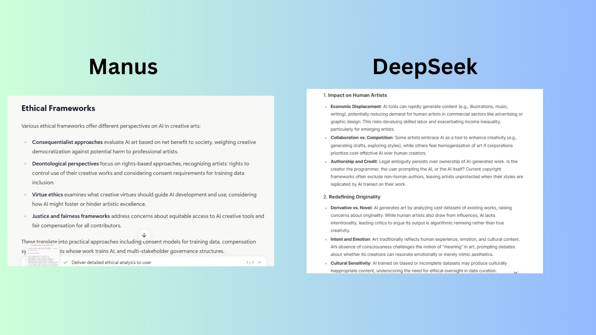 Manus ve Deepseek ekran görüntüsü