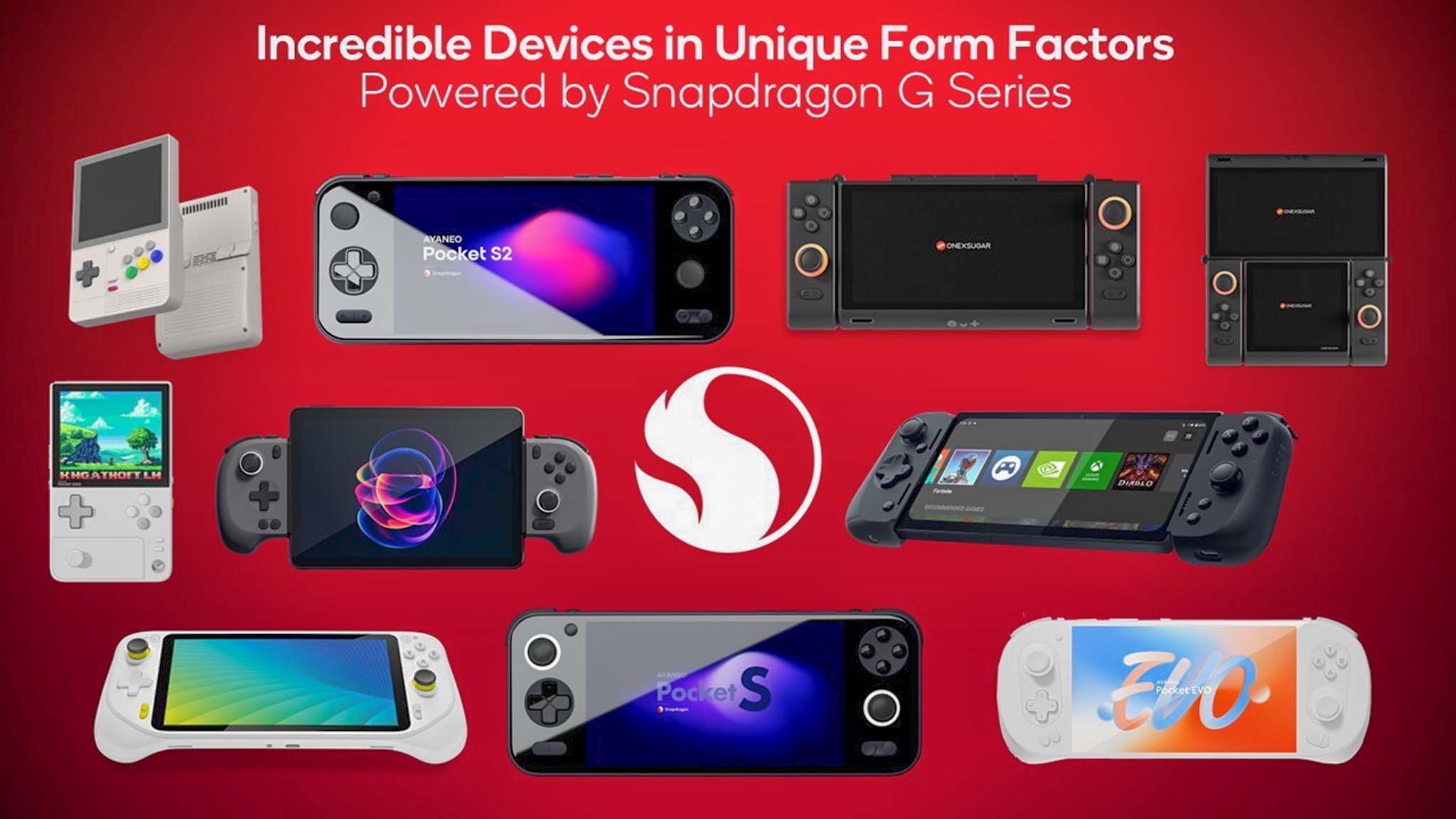 Ortada Qualcomm Snapdragon logo ile kırmızı bir arka plan üzerinde 10 el.