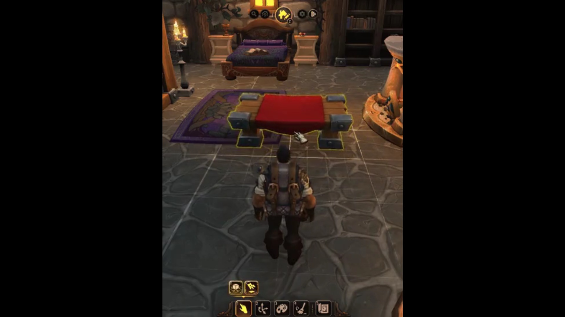 World of Warcraft'ta mobilya düzenleyen bir oyuncunun oyun içi ekran görüntüsü.