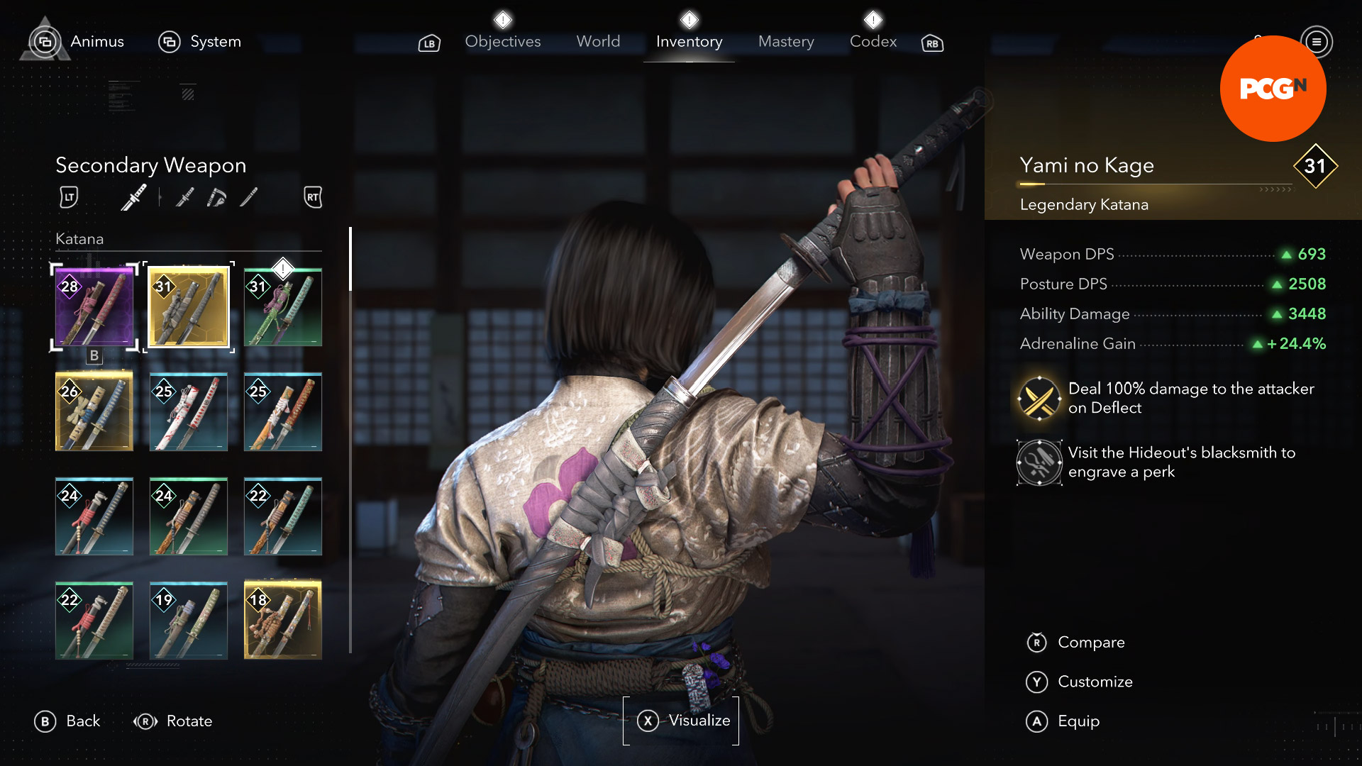Assassin's Creed Shadows En İyi Silahlar: Naoe Grey Skabbard'dan Katana'yı Sunulan Naoe
