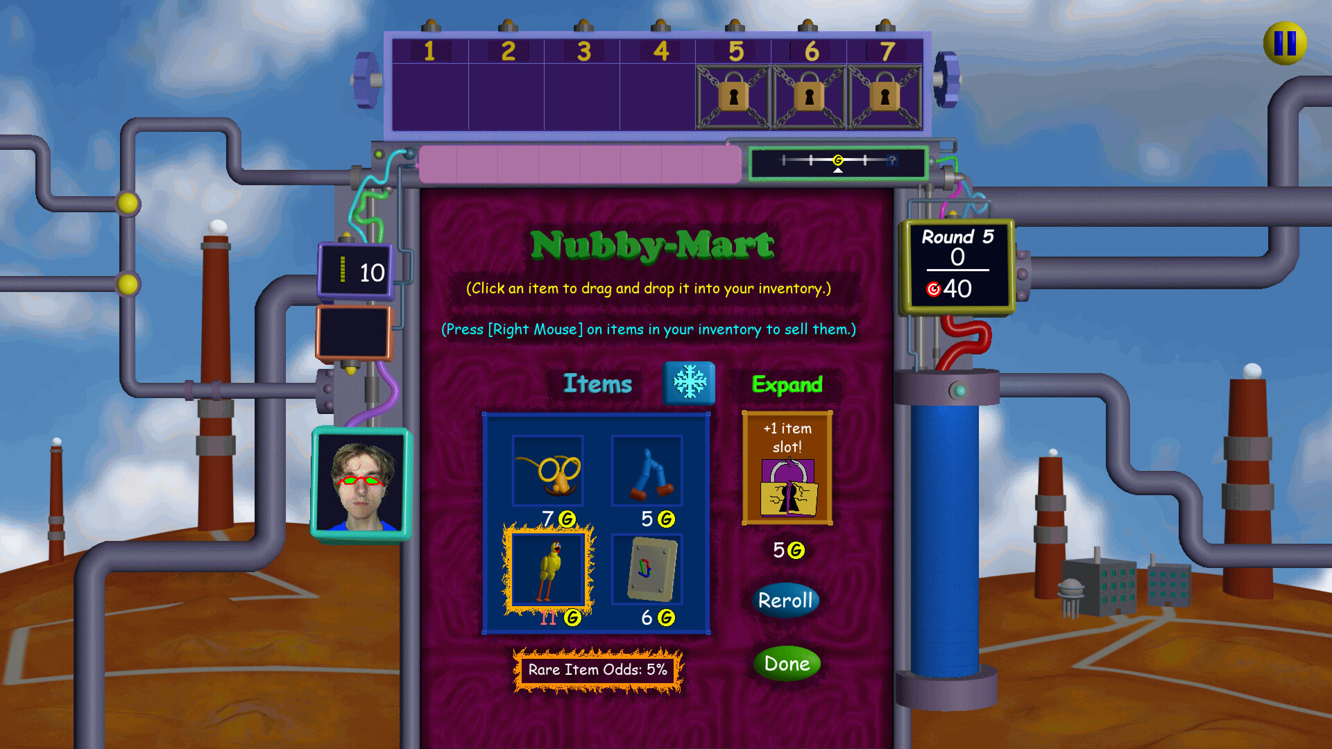 Nubby'nin numarası fabrikası - oyuncu altınlarını harcamak için Nubby -Mart'ı ziyaret ediyor.