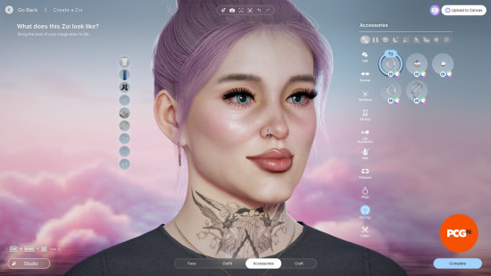 Inzoi-Piercings Inzoi Dövmeler ve Piercings: Pembe saçlı bir zoi burun delici gösterir.