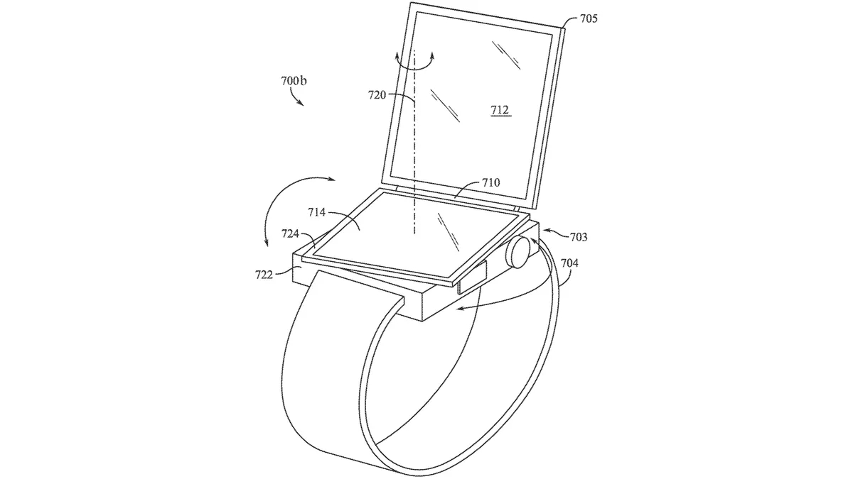 Katlanabilir Apple Watch patentinden görüntüler.