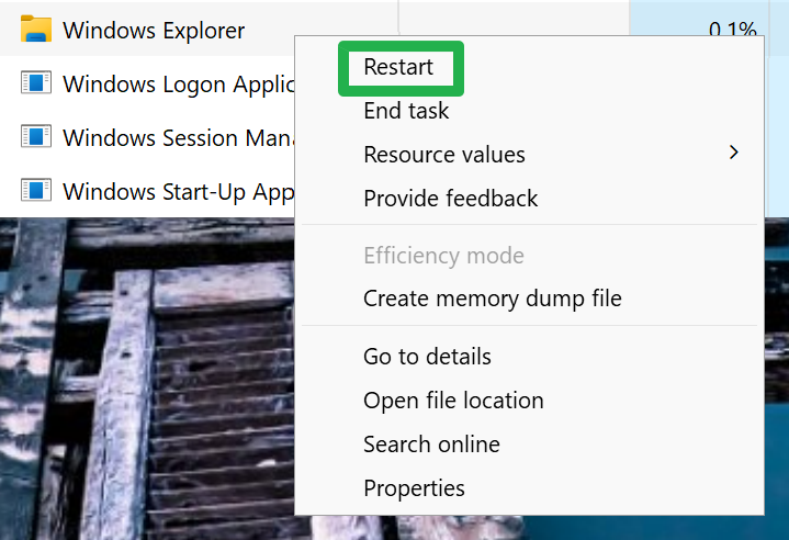 Windows Gezgini Yeniden Başlat