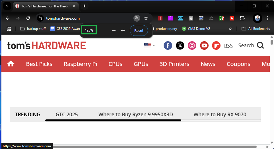 Chrome tarayıcı yakınlaştırıldı