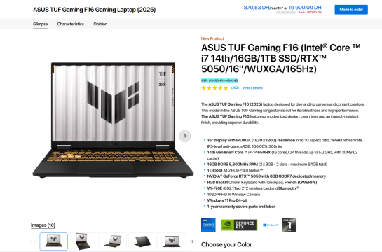 Asus Tuf Gaming F16 RTX 5050 Liste