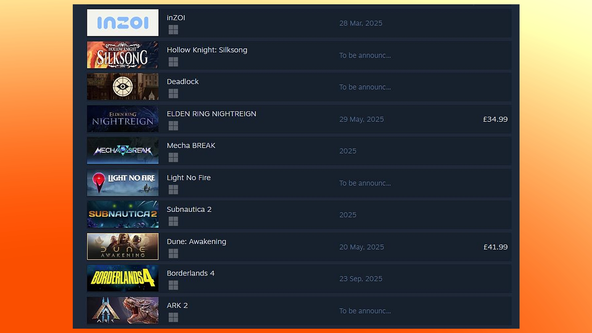 Inzoi-Steam-Wishistler Inzoi: Steam Wishlist listelerinin bir ekran görüntüsü