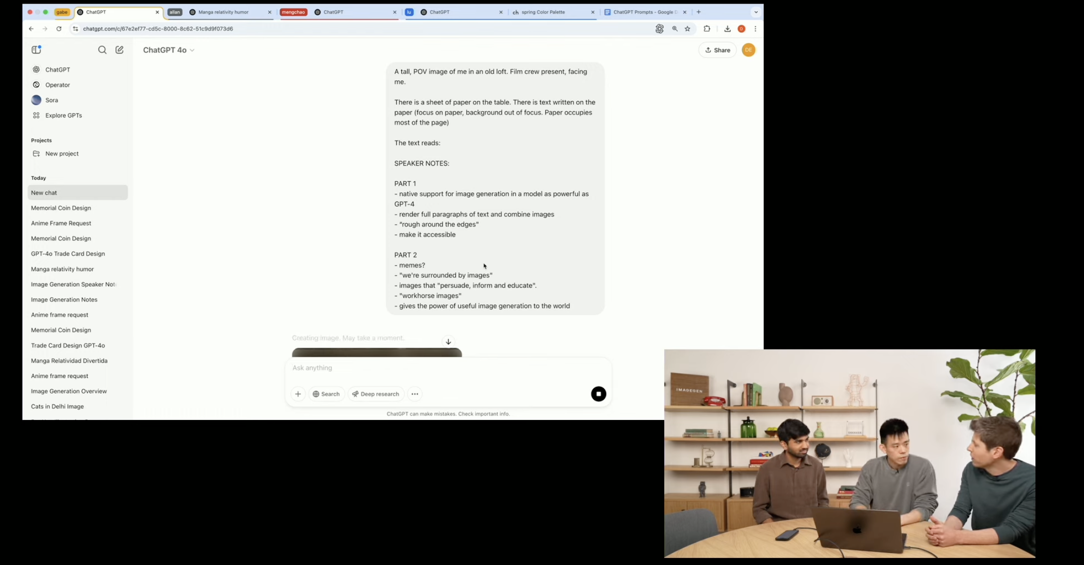 25 Mart 2025 canlı akışı sırasında Sam Altman ve Openai ekibi