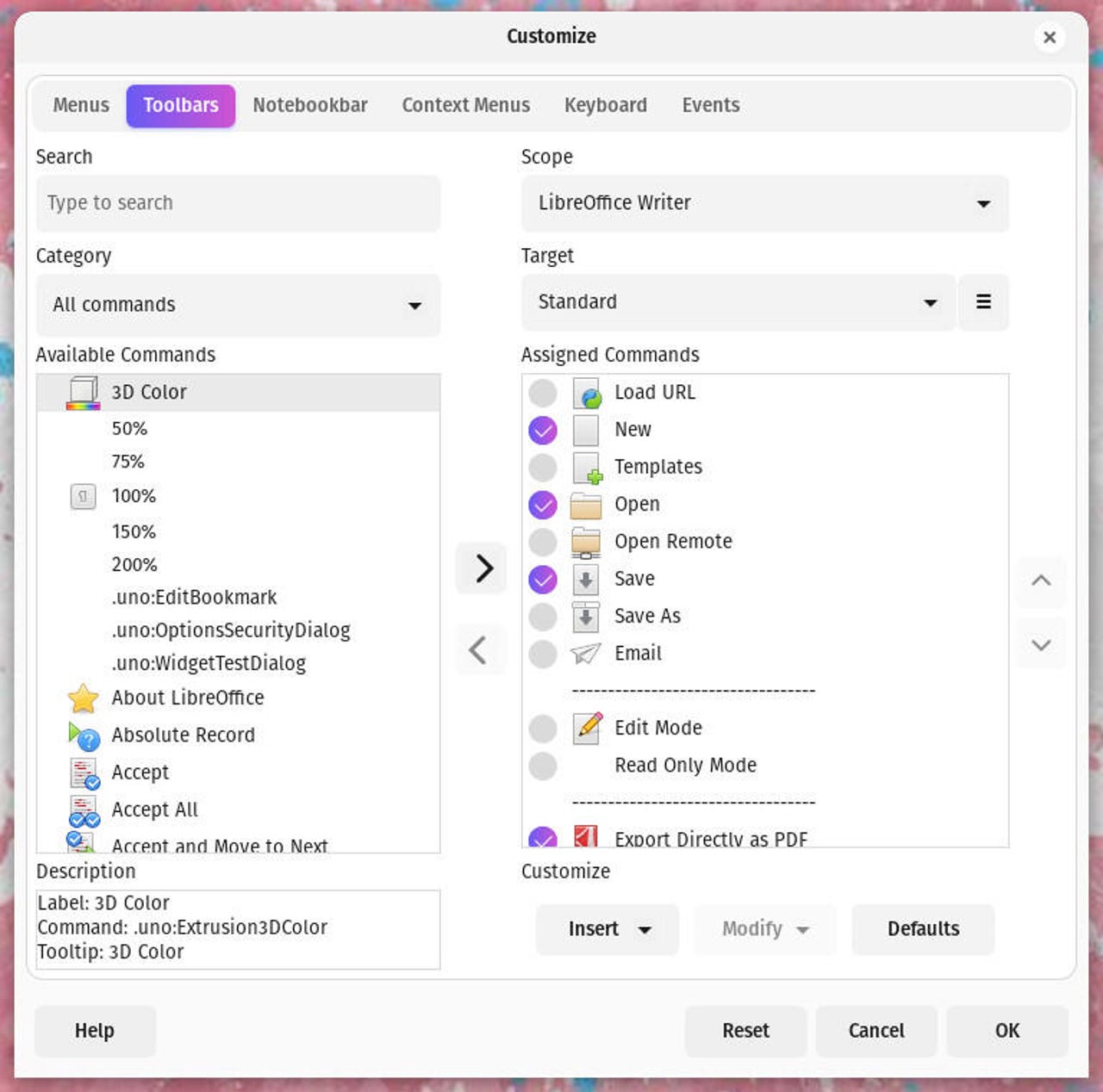 LibreOffice kullanıcı arayüzü özelleştirme aracı.