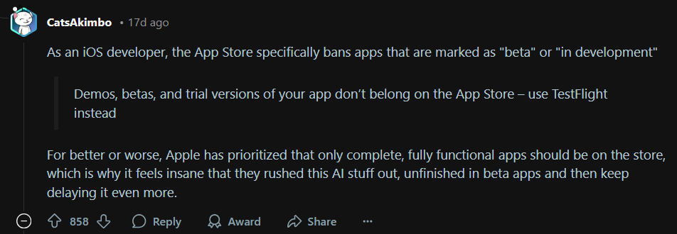 Görüntü Kaynağı - Reddit - Apple Intelligence Fiasco: The Sound and the Fury, hiçbir şey hakkında çok şey