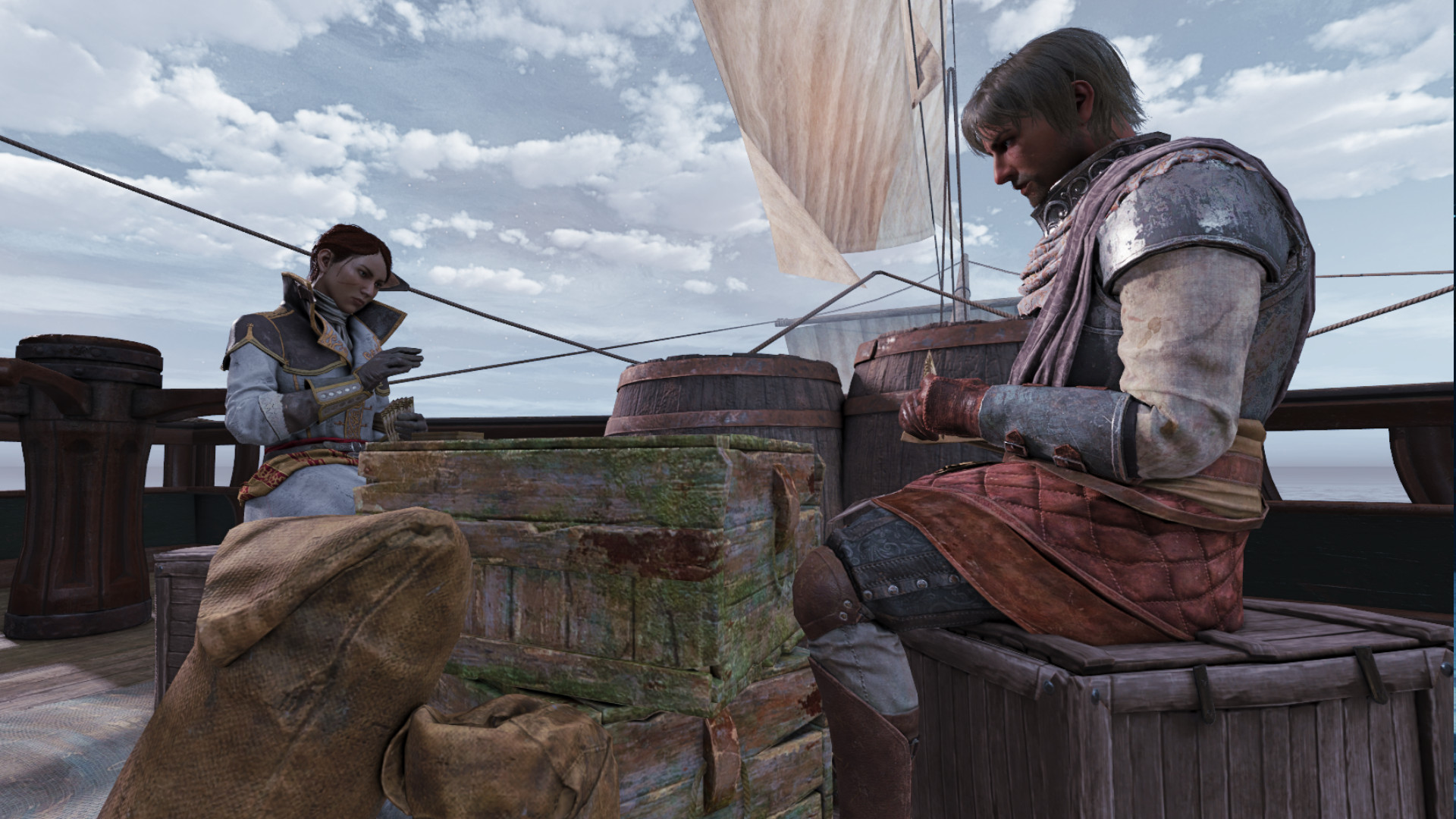 Greedfall-2-Update-1-Gemi-Hub-Hub-NPCS kartları Greedfall 2 - Sybille ve Ludwig gemide kartlar oynuyor.