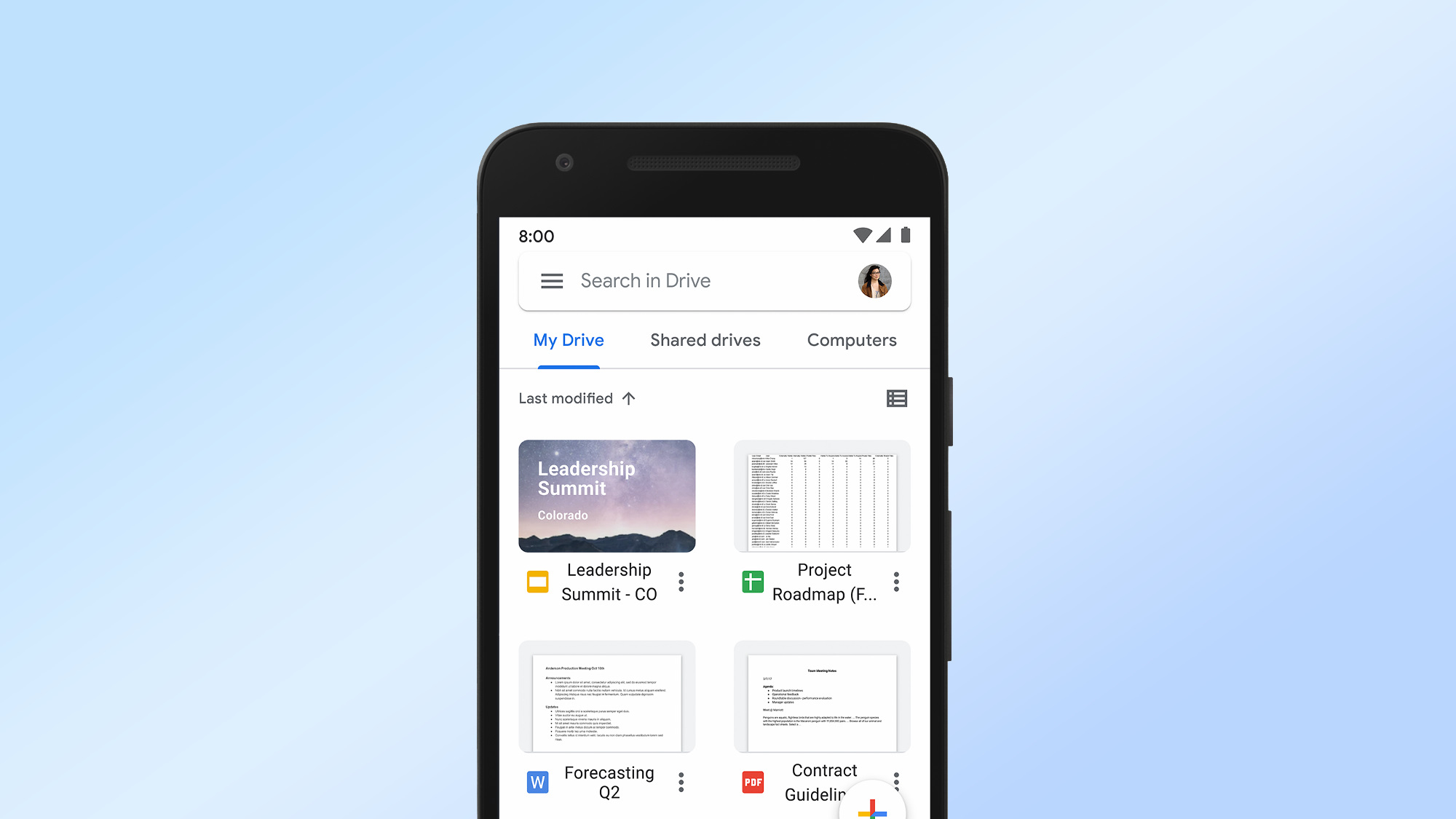 Google Drive Android uygulamasının ekran görüntüsü.