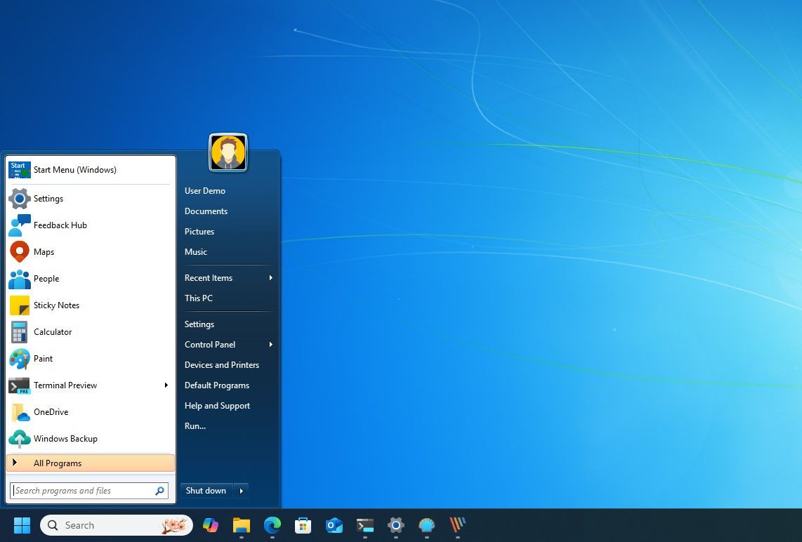 Windows 11 için Windows 7 Başlat Menüsü