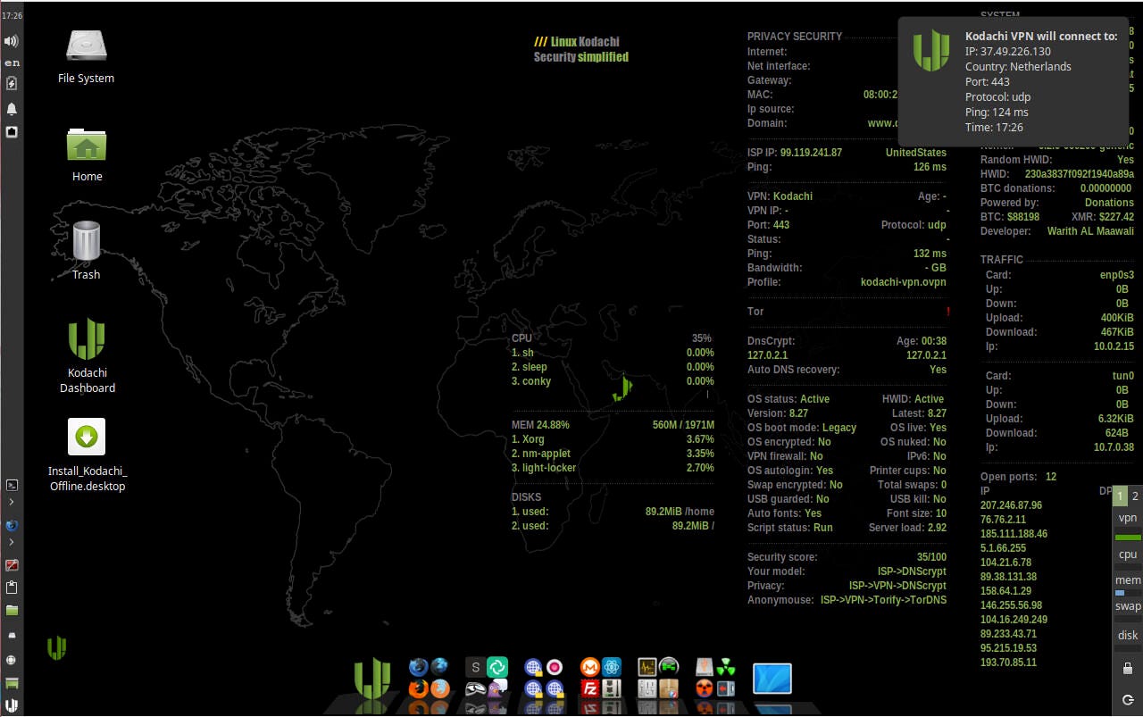 Kodachi Linux masaüstü.