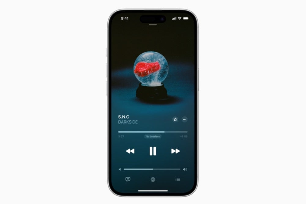 Apple Music aracılığıyla kayıpsız ses olarak çalınan bir şarkının görüntüsü