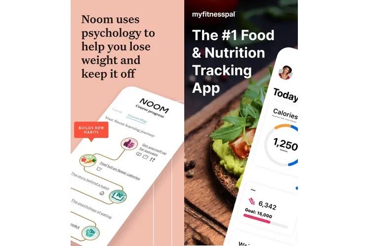 Noom ve MyFitnessPal uygulamalarından ekran görüntüleri