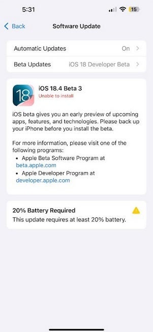 Apple iOS 18.4 Beta 3'ü serbest bırakır. Image Credit -Phonearena - Apple, iOS 18.3.2 Güncellemesini Bırakıyor Yamalı iPhone güvenlik kusurunu yamaya yüklemeniz gerekiyor